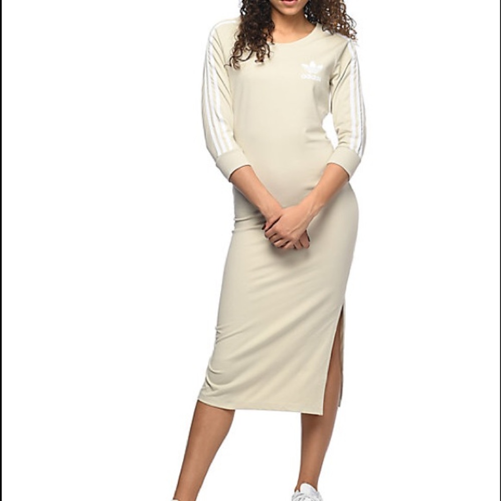 adidas 3 Stripe Khaki Midi Dress size M runs small